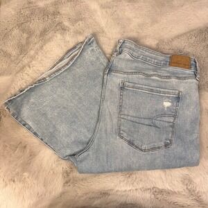 American Eagle Low Rise Flare Jeans Size 12 Long Distressed Ripped Denim